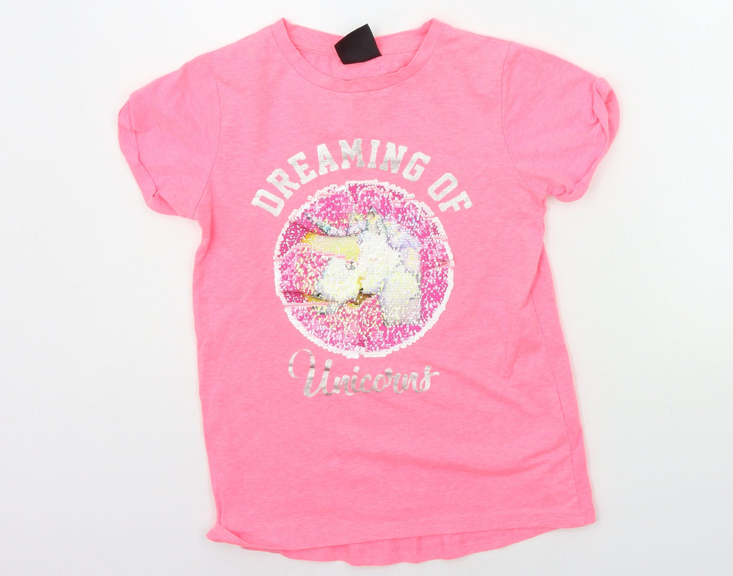Young Dimension Girls Pink   Basic T-Shirt Size 9-10 Years  - Sequin Unicorn