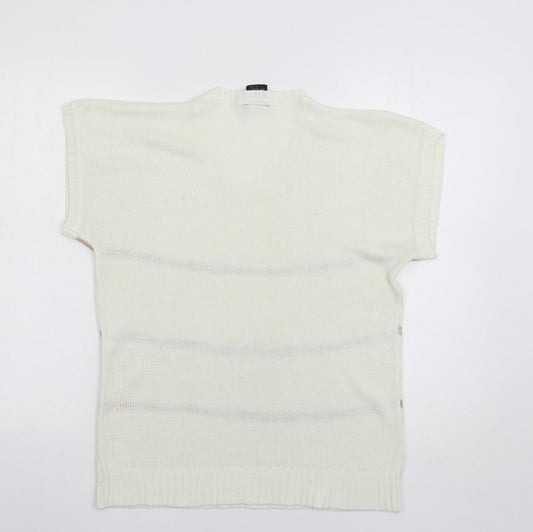 Anita Womens White Striped  Pullover Jumper Size L