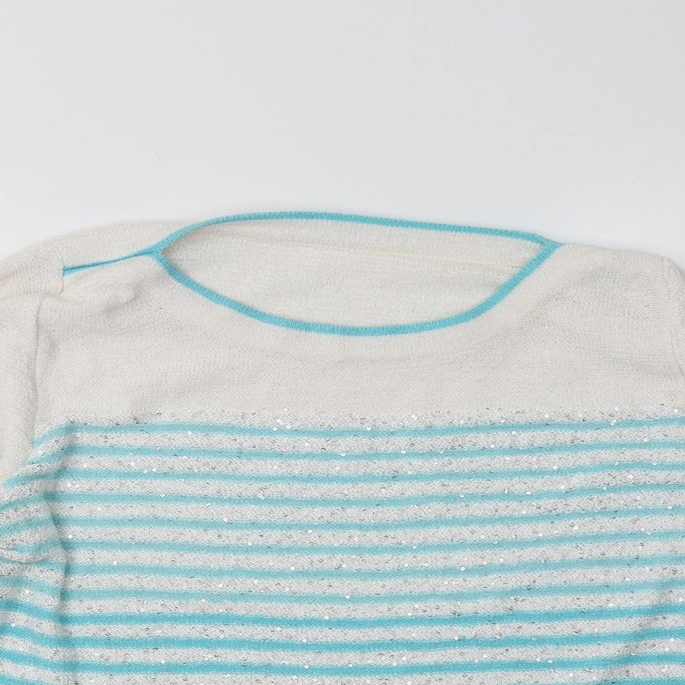 Preworn Womens White Striped  Pullover Sweatshirt Size M