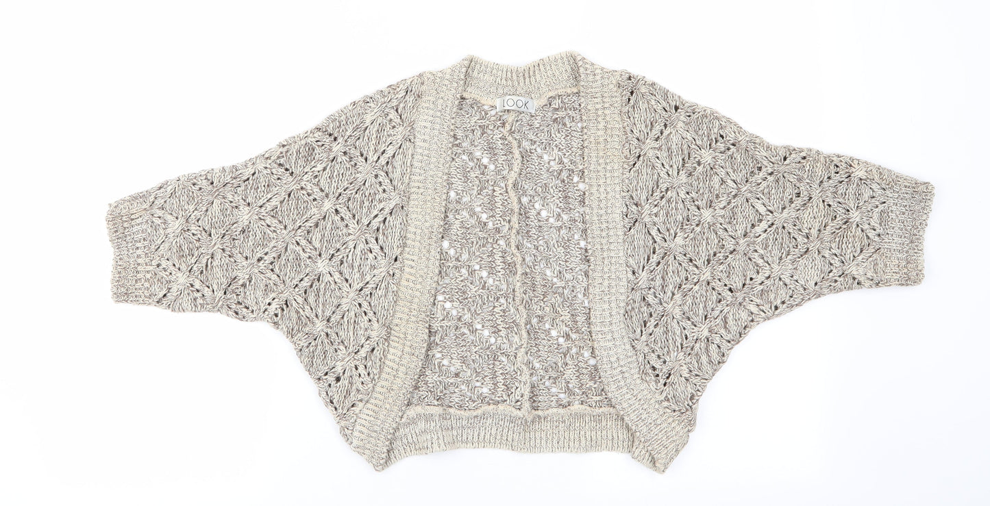 Look Womens Beige Argyle/Diamond  Shrug Jumper Size 14  - Open knit