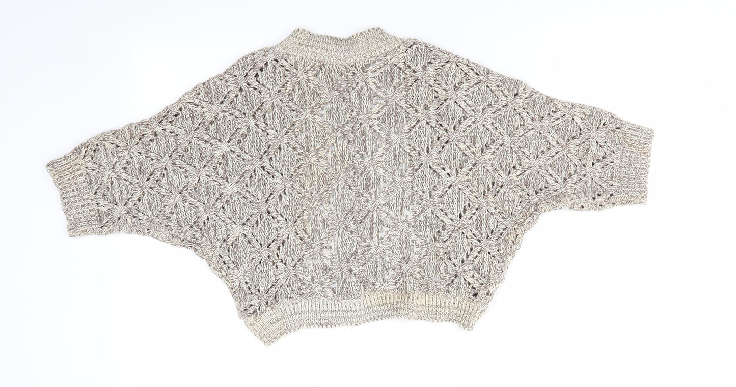 Look Womens Beige Argyle/Diamond  Shrug Jumper Size 14  - Open knit