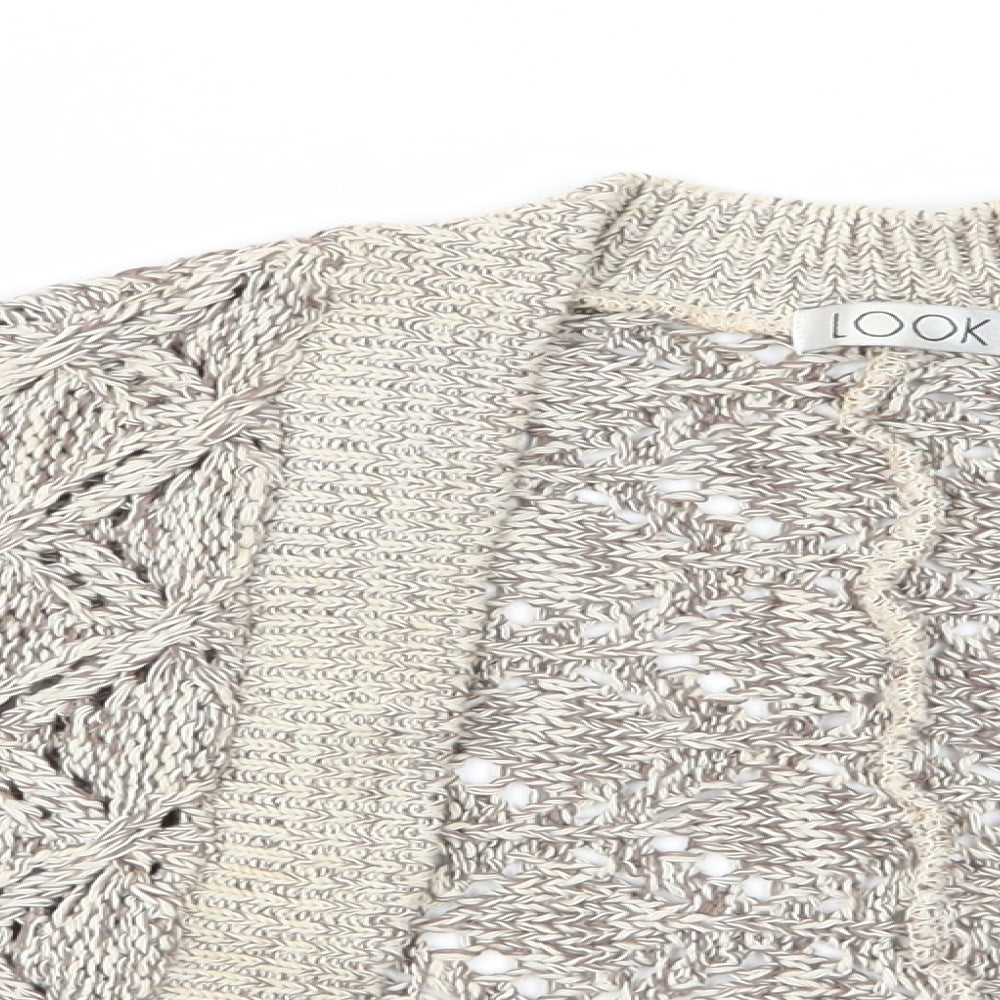 Look Womens Beige Argyle/Diamond  Shrug Jumper Size 14  - Open knit