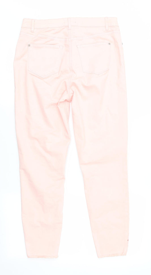 Denim Womens Pink  Canvas Trousers  Size 12 L26 in - Peach in Colour Freyed & Embroidered Hems Soft Feel