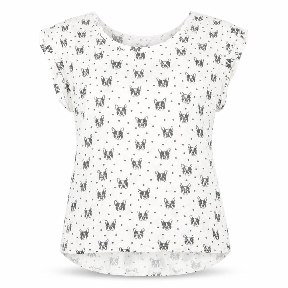 New Look Womens Ivory Animal Print   Pyjama Top Size 12  - Dog's face print