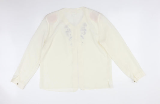 FOSBY Womens White Floral  Basic Blouse Size 16