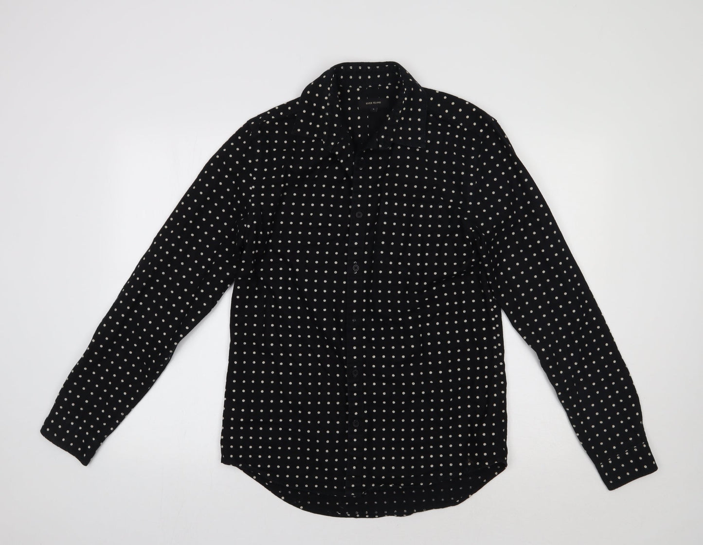 River Island Womens Black Polka Dot  Basic Button-Up Size S