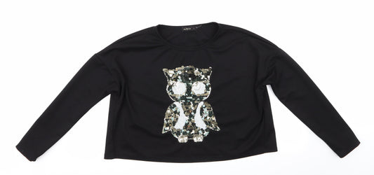 My Heart Womens Black Animal Print  Pullover Sweatshirt Size L  - Sequinned Owl