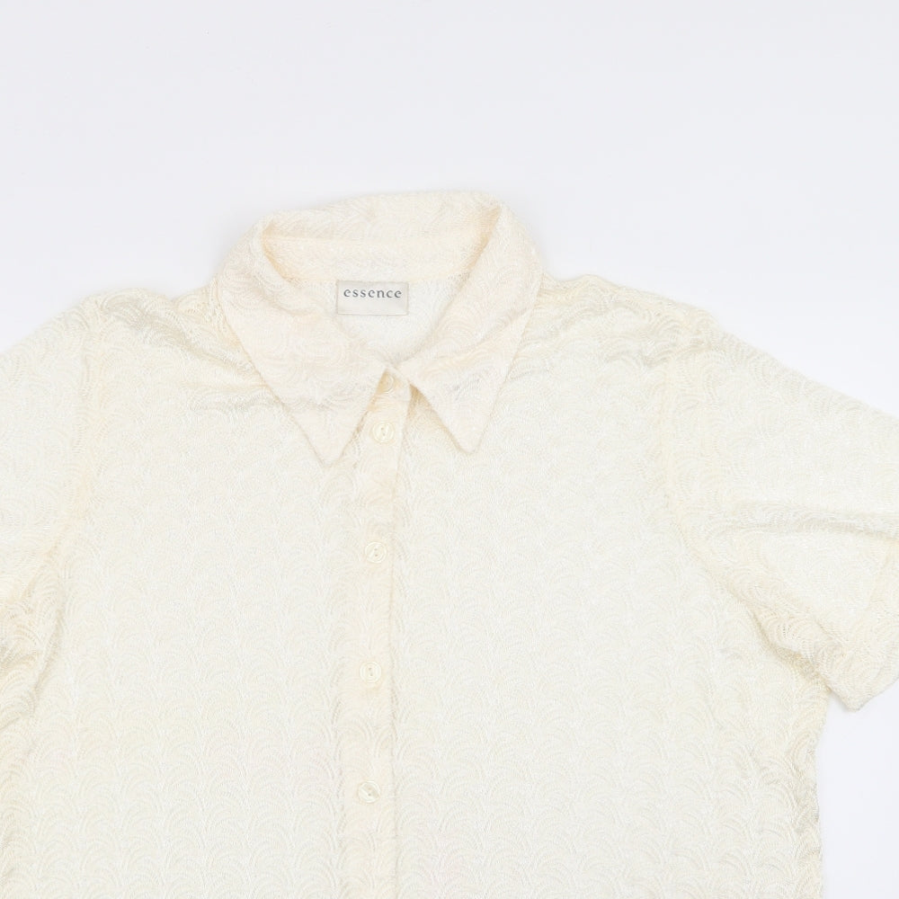 essence Womens Ivory Geometric  Basic Button-Up Size 18  - Lace Like Open Knit