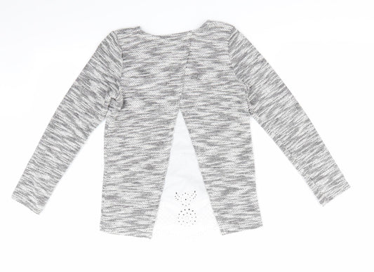 Florence and Fred Girls Grey   Pullover Jumper Size 9-10 Years  - Subtle shimmer effect, Grey Black White Mix Fabric Insert to back