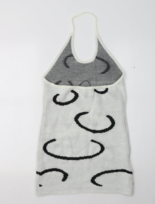 Cider Womens White Geometric  Tunic Jumper Size M
