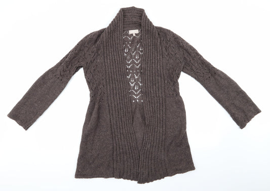 Soon Womens Brown   Cardigan Jumper Size 10  - Open Knit Bodice Longline
