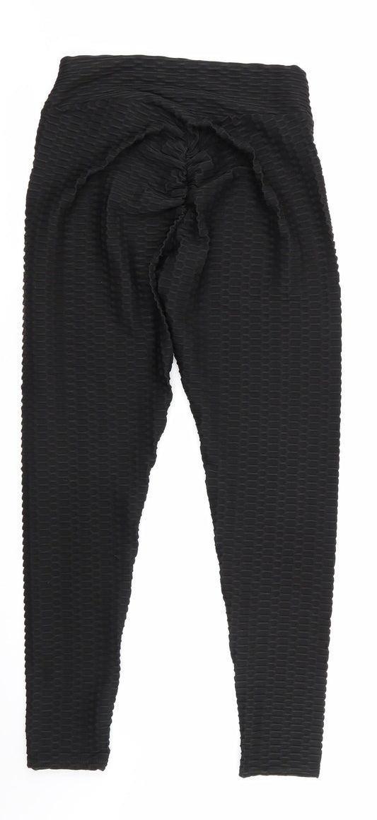 Preworn Womens Black Geometric  Jegging Trousers Size L L28 in - Raised weave texture Ruched Seat