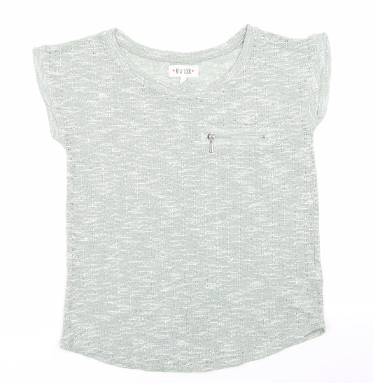 New Look Womens Green   Pullover Jumper Size 10  - Zip Pocket Green & White mix