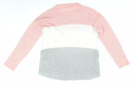 Select Womens Grey Striped  Pullover Jumper Size 10  - Peach Ivory Grey