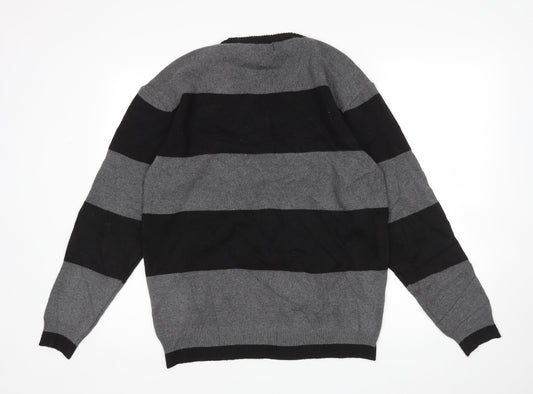 S&H Mens Grey Striped  Pullover Jumper Size L