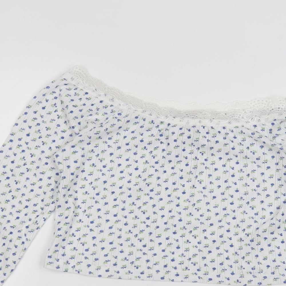 ASOS Womens White Floral  Basic T-Shirt Size 10