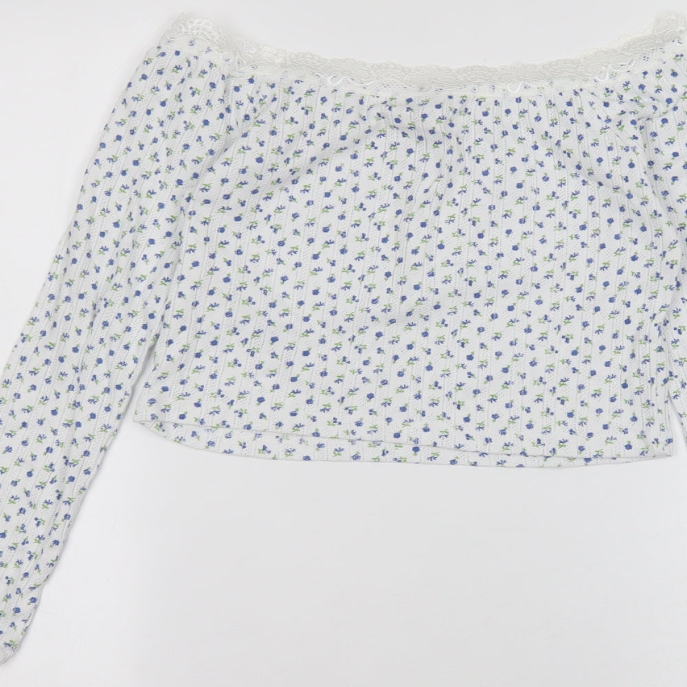 ASOS Womens White Floral  Basic T-Shirt Size 10