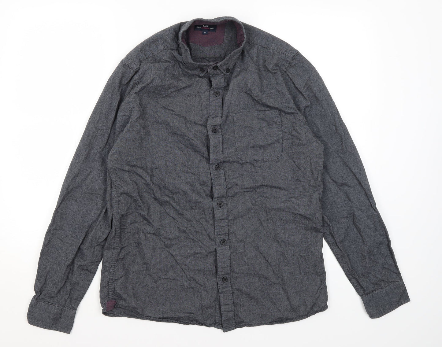 Easy Mens Grey  Cotton  Button-Up Size M