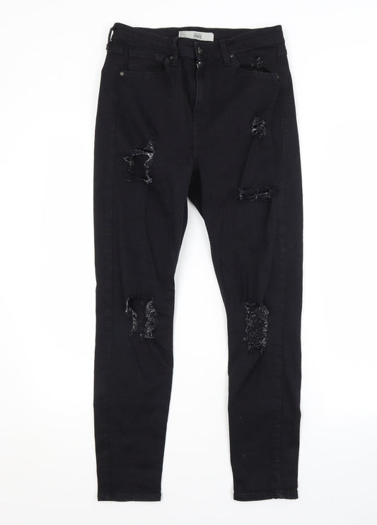 Topshop Womens Black  Cotton Straight Jeans Size 30 in L30 in Regular