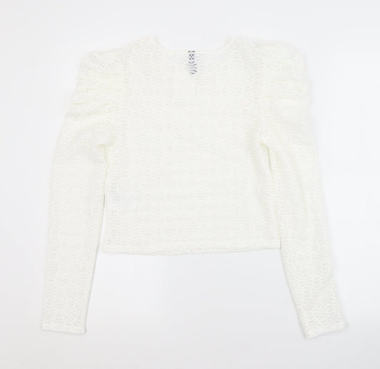 H&M Womens White Argyle/Diamond Polyester Basic Blouse Size S Scoop Neck