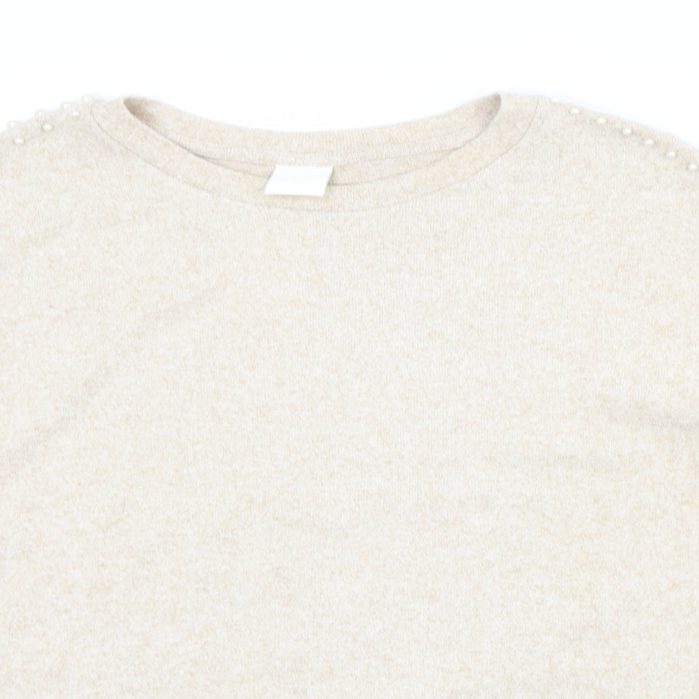 H&M Womens Beige Crew Neck  Viscose Pullover Jumper Size S