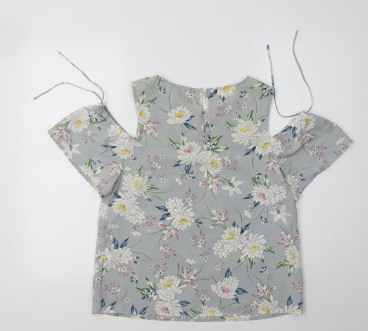 New Look Womens Grey Floral Polyester Basic Blouse Size 10