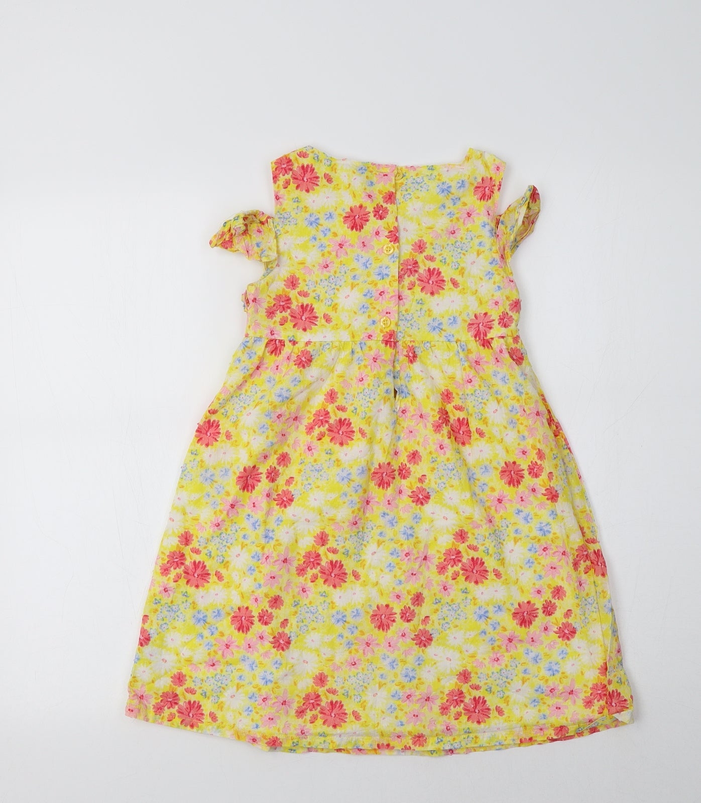 Penelope Mack Girls Yellow Floral Cotton A-Line  Size 6 Years Crew Neck