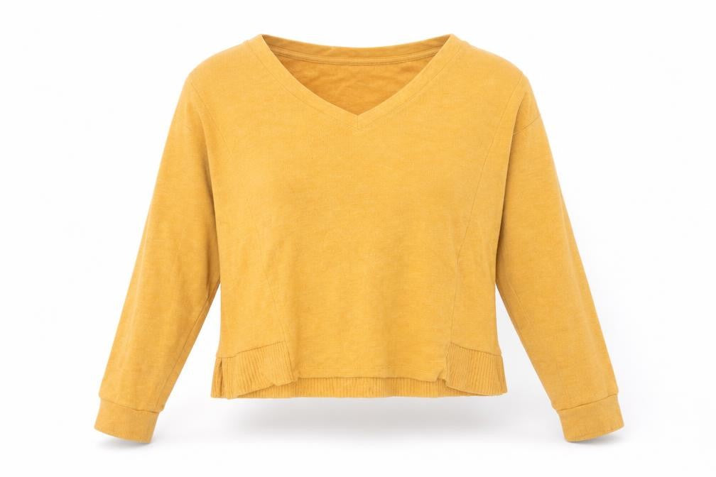 Bershka Womens Yellow V-Neck  Cotton Pullover Jumper Size M