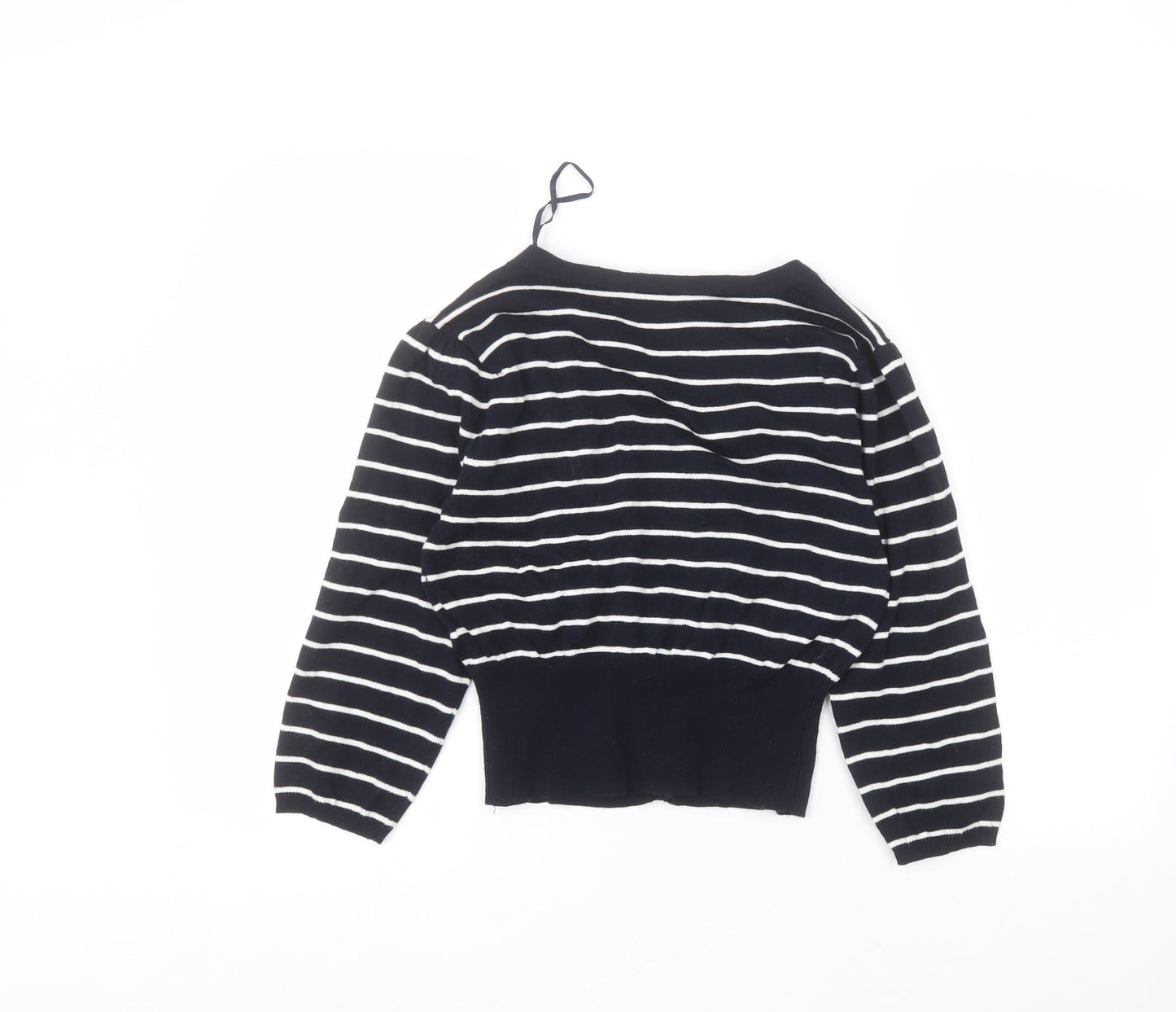 Preworn Womens Blue V-Neck Striped Cotton Cardigan Jumper Size 14