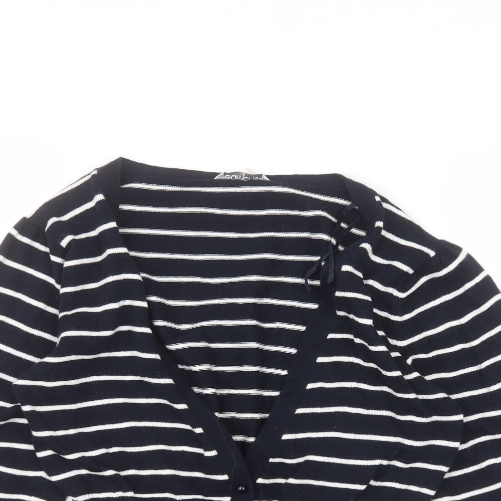 Preworn Womens Blue V-Neck Striped Cotton Cardigan Jumper Size 14