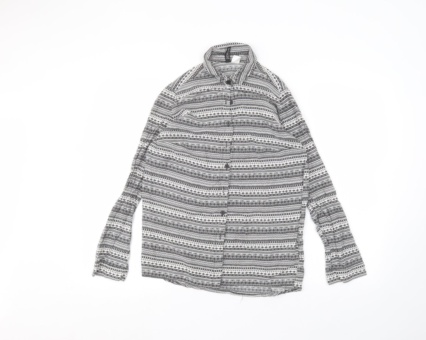 H&M Womens White Striped Viscose Basic Button-Up Size 10 Collared