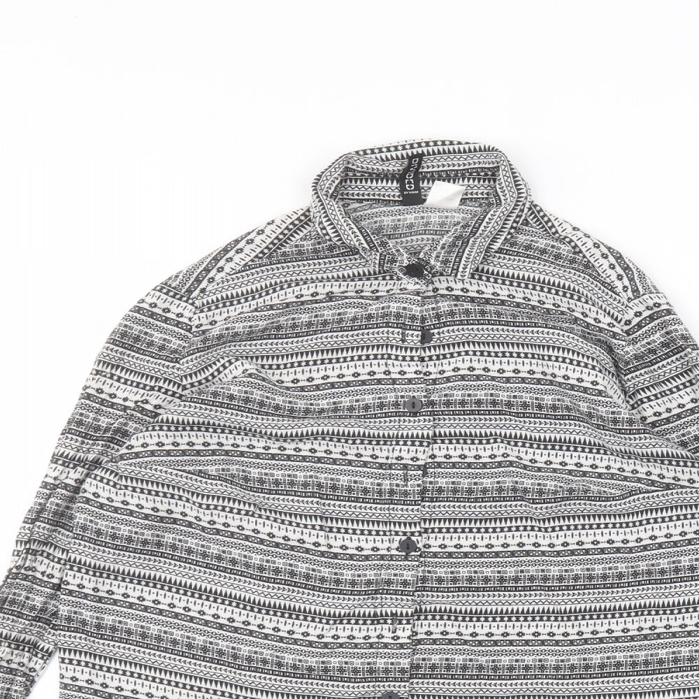 H&M Womens White Striped Viscose Basic Button-Up Size 10 Collared