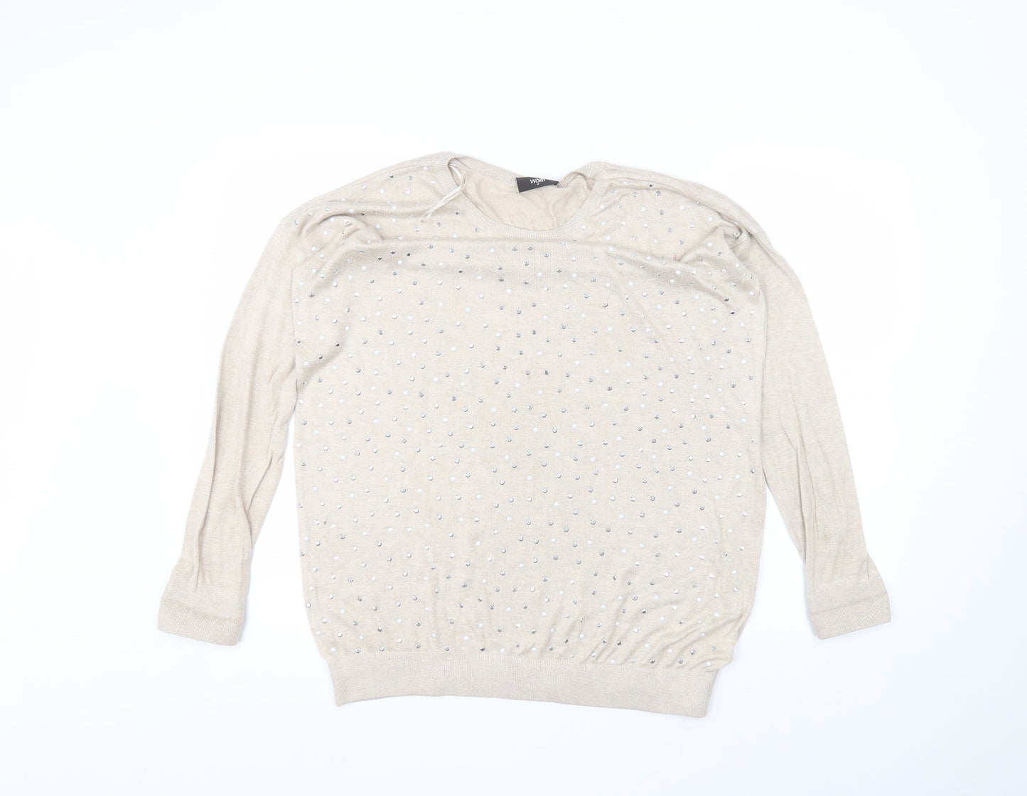 Wallis Womens Beige Round Neck  Viscose Pullover Jumper Size M