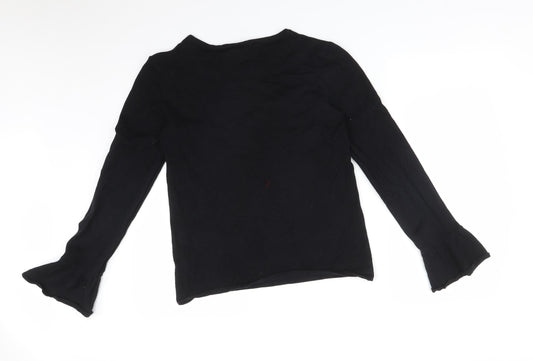 VILA Womens Black  Cotton Basic T-Shirt Size L Round Neck