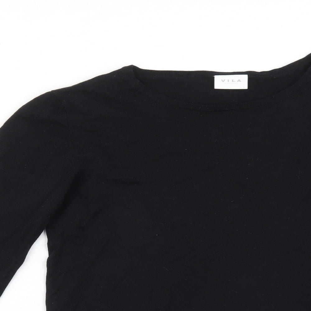 VILA Womens Black  Cotton Basic T-Shirt Size L Round Neck
