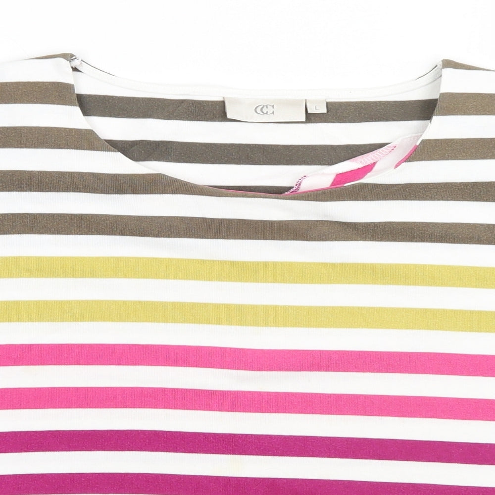 CC Womens White Striped Cotton Basic T-Shirt Size L