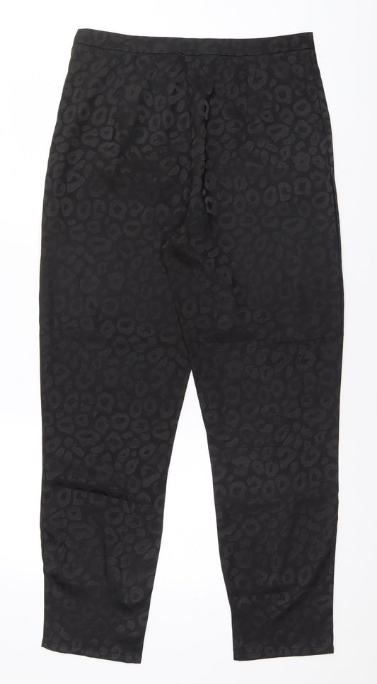 I SAW IT FIRST Womens Black Animal Print Cotton Trousers  Size 12 L30 in Regular
