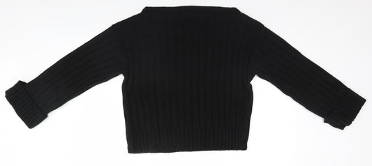 PRETTYLITTLETHING Womens Black Scoop Neck Striped Acrylic Pullover Jumper Size M