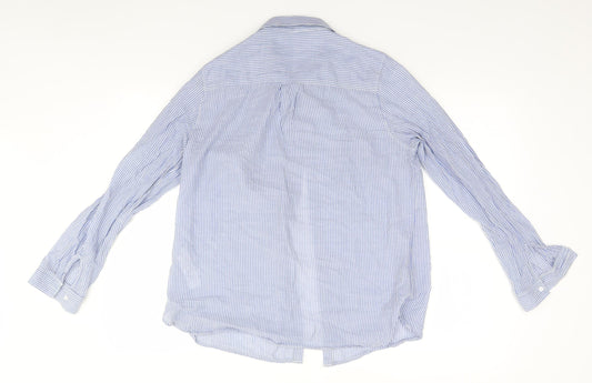 New Look Womens Blue Striped Cotton Basic Button-Up Size 12 Collared