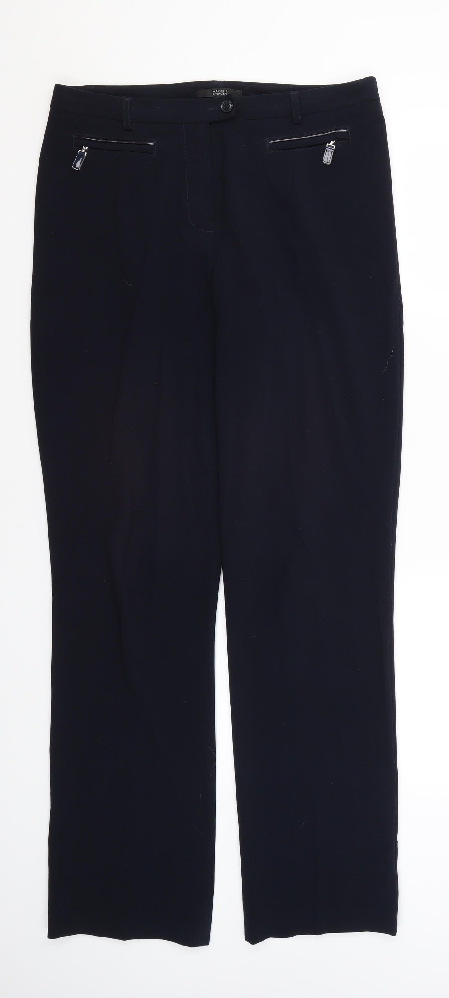 M&S Womens Blue  Polyester Dress Pants Trousers Size 12 L31 in Regular