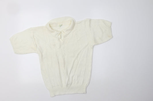 Canda Womens Ivory Collared  Acrylic Pullover Jumper Size M