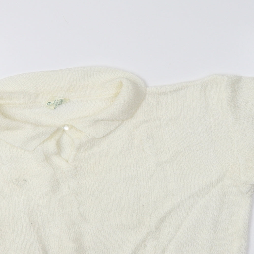 Canda Womens Ivory Collared  Acrylic Pullover Jumper Size M