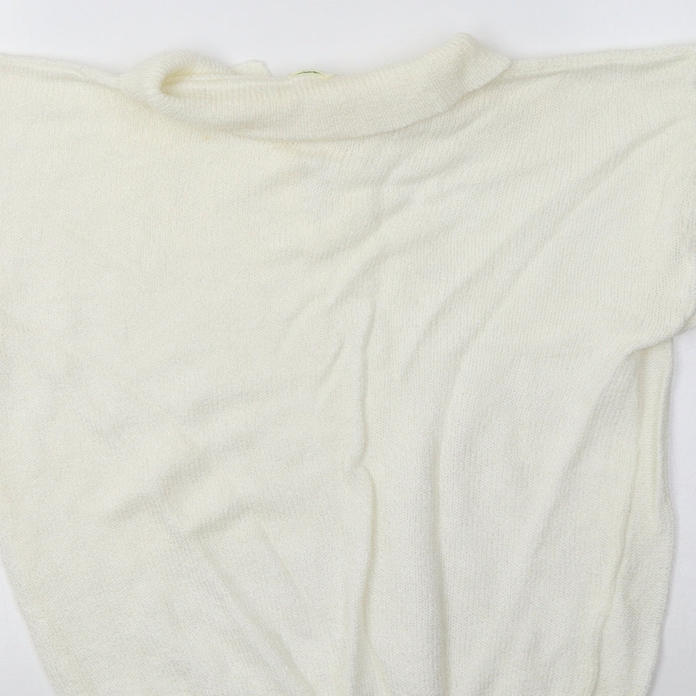 Canda Womens Ivory Collared  Acrylic Pullover Jumper Size M