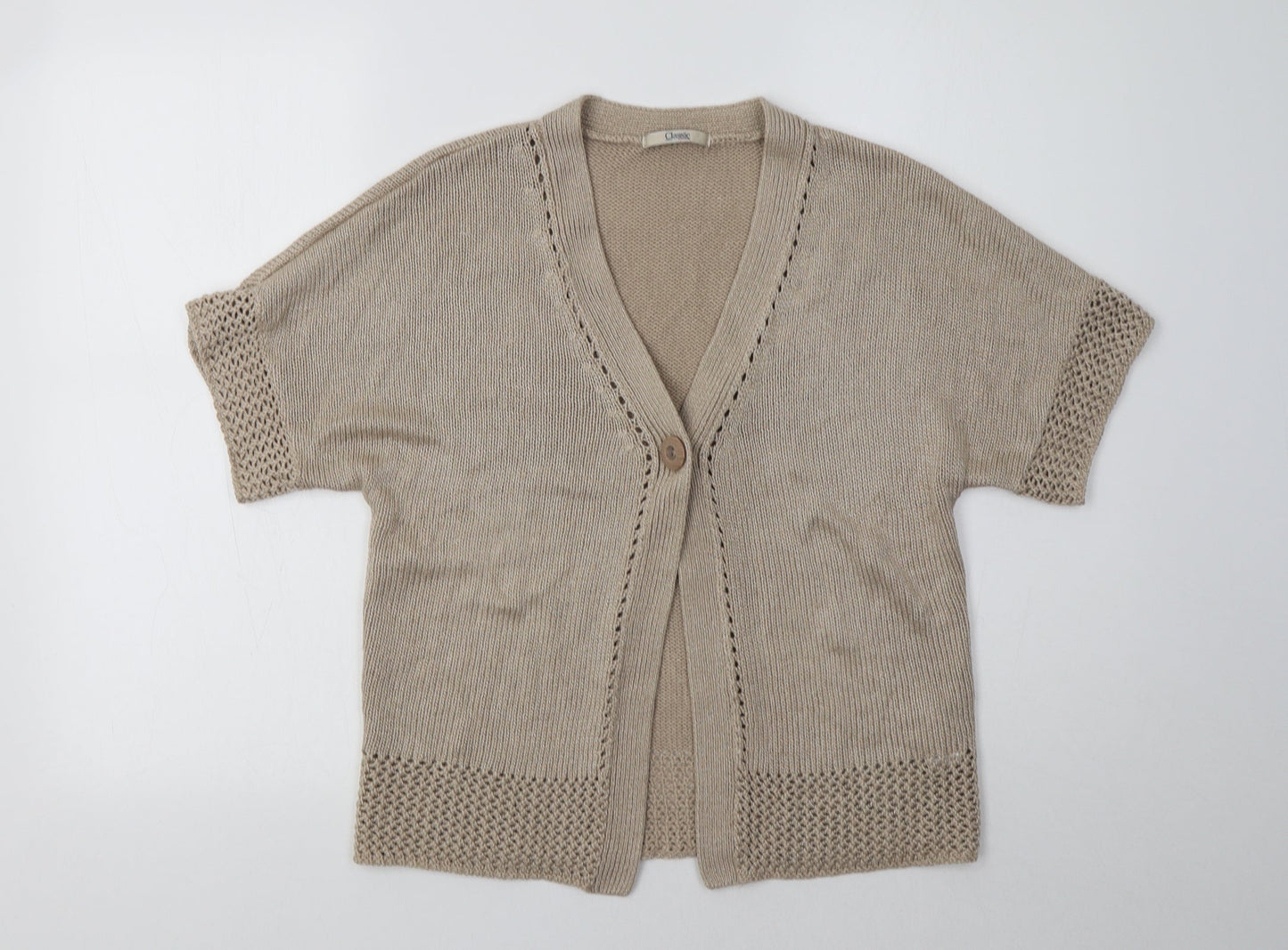 M&S Womens Beige V-Neck  Acrylic Cardigan Jumper Size 10