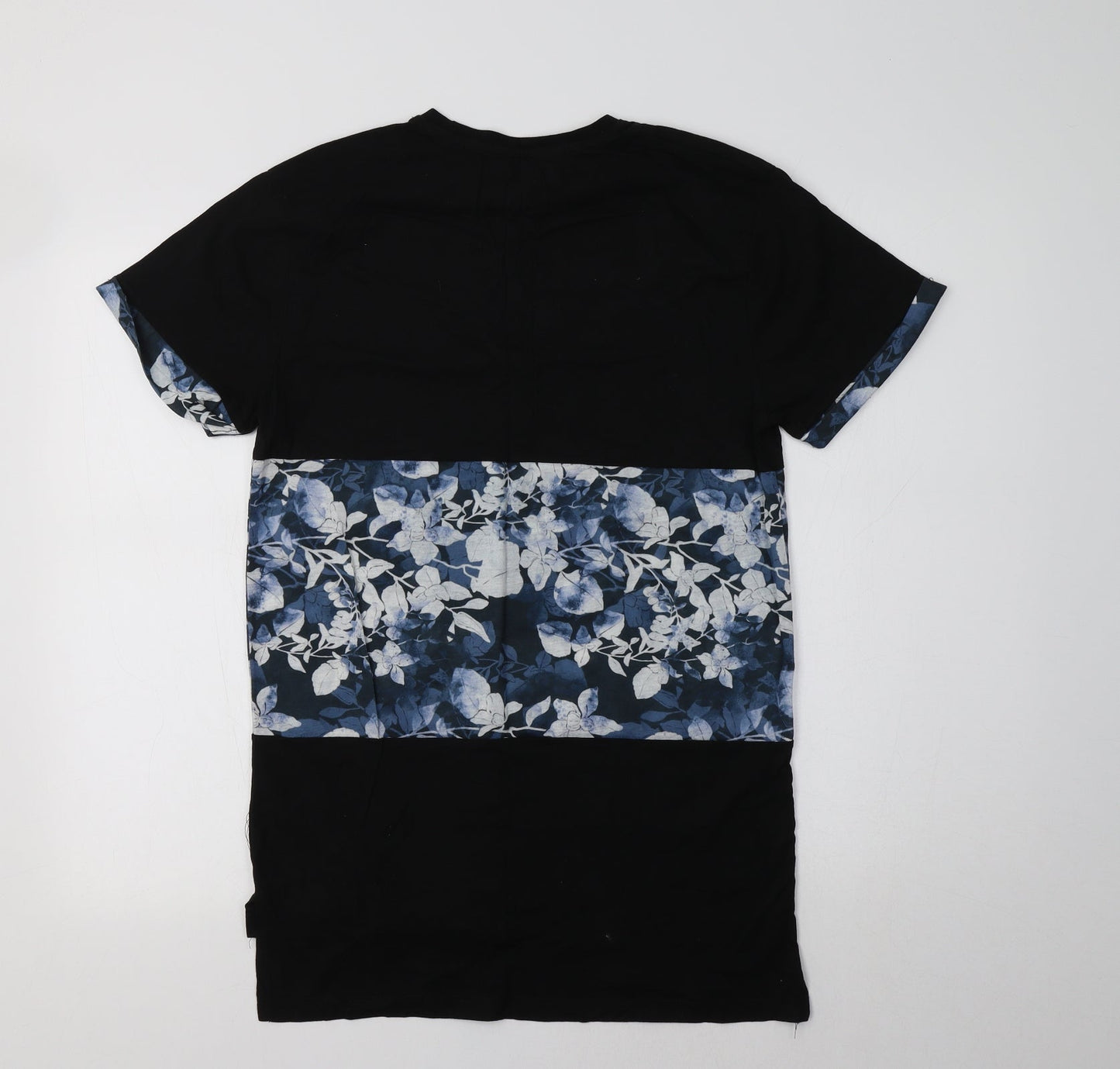 Primarkl Womens Black Floral Polyester Basic T-Shirt Size S Crew Neck - Legacy