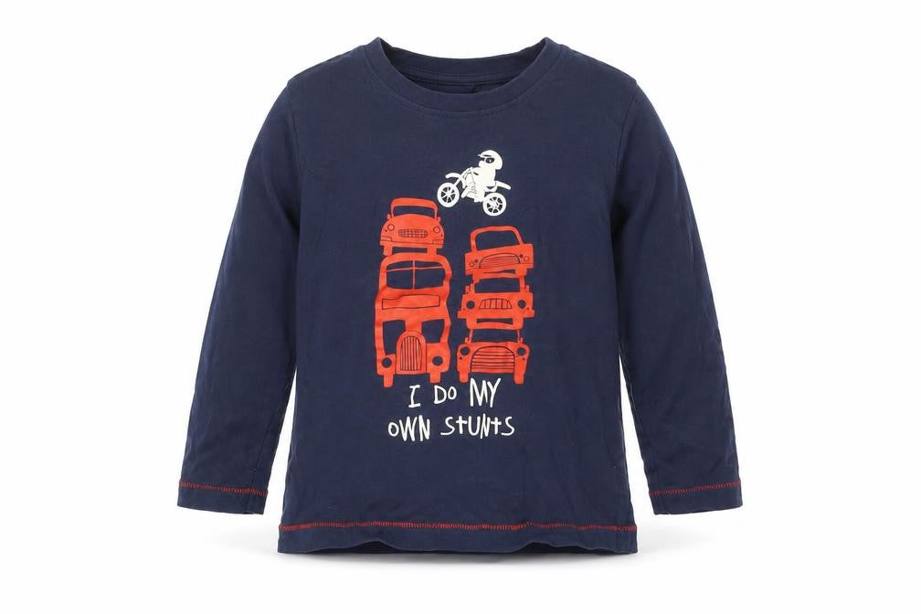 Nutmeg Boys Blue  Cotton Basic T-Shirt Size 2-3 Years Round Neck  - I DO MY OWN STUNTS