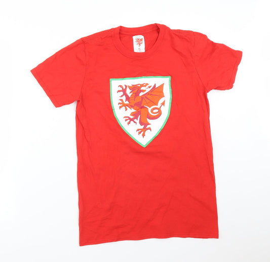Wales Mens Red  Cotton  T-Shirt Size S Round Neck