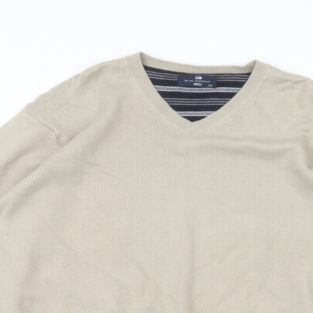 Marks and Spencer Womens Beige V-Neck  Cotton Pullover Jumper Size 2XL