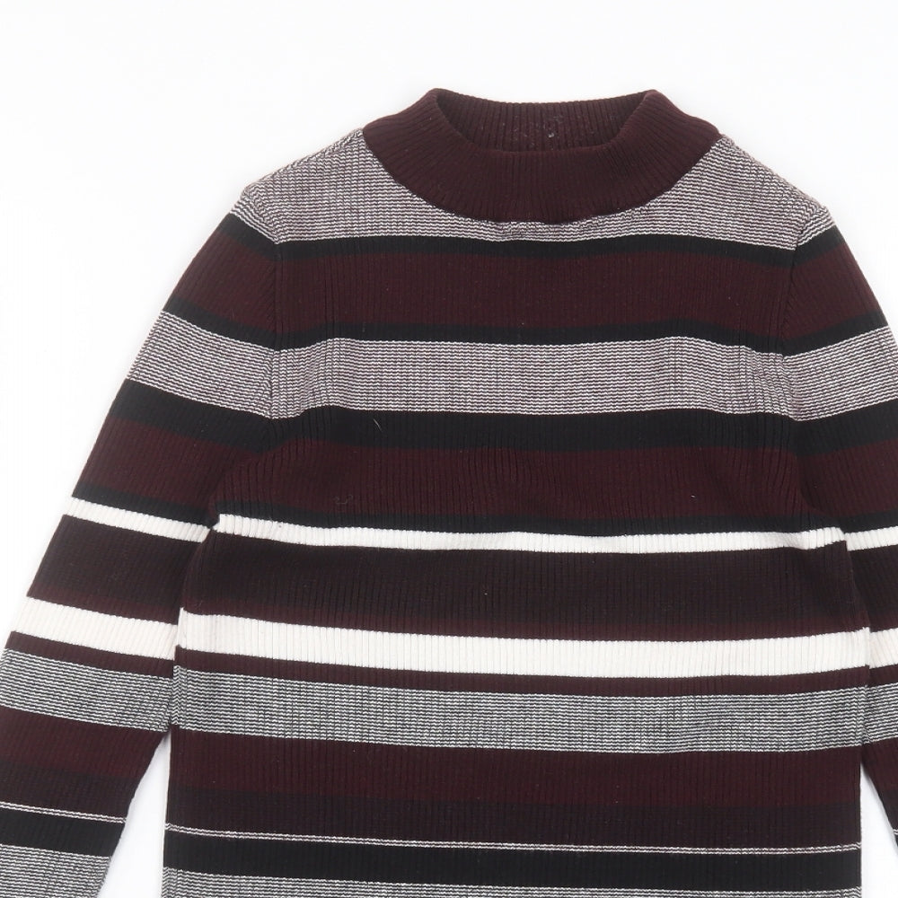New Look Womens Red Striped Cotton Basic T-Shirt Size 10 Round Neck