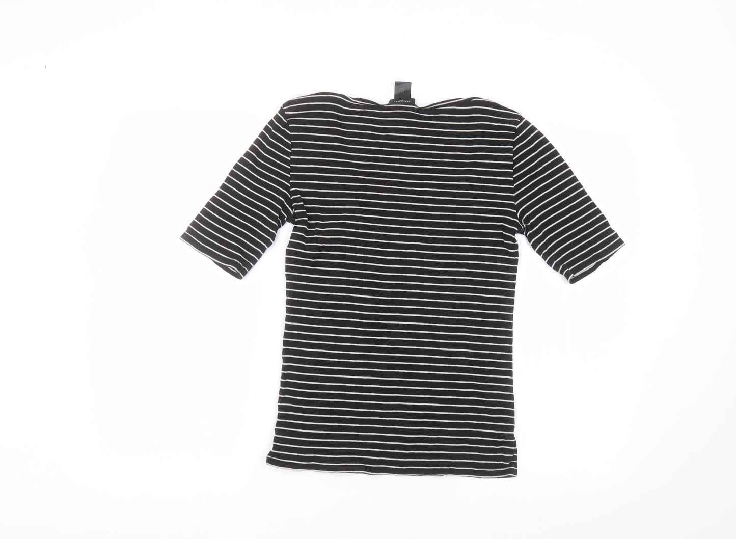 Ann Taylor Womens Black Striped Cotton Basic T-Shirt Size XS Round Neck
